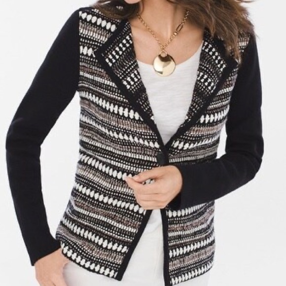NWT Chicos Textured Stripe Cardigan Sweater Long Sleeve Button Close.Black White - Picture 2 of 9